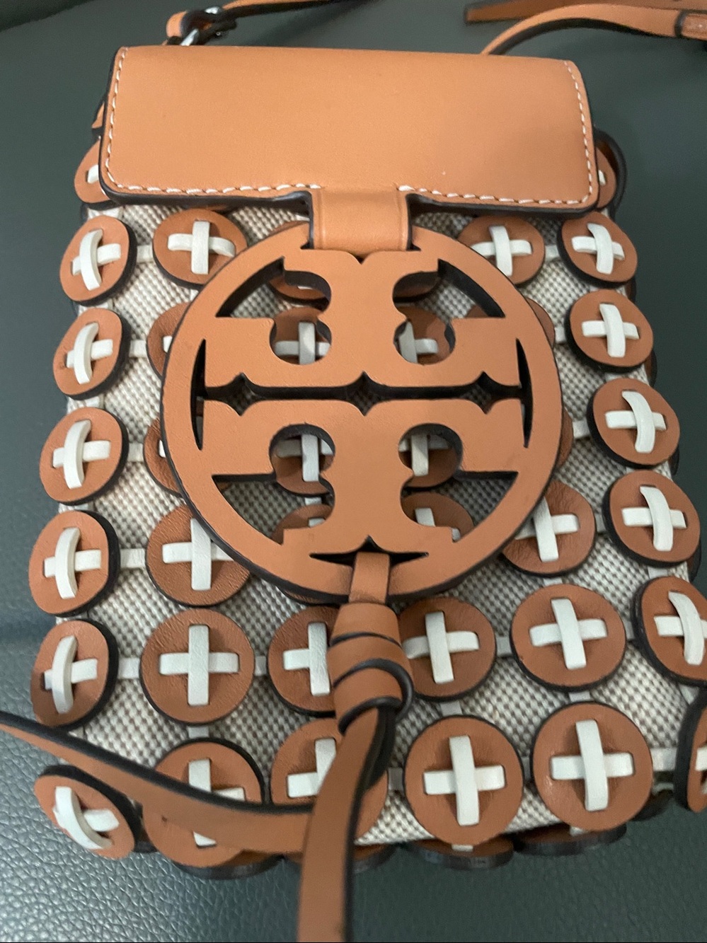 Tory Burch miller leather chainmail phone crossbody purse